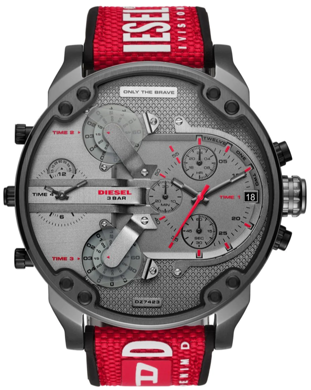 Diesel DZ7423 Mr. Daddy 2.0 Chronograph Men's Watch - Grey Dial & Red Rubber Strap