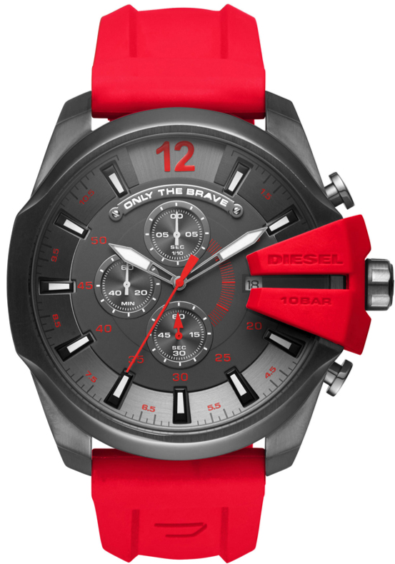 Diesel DZ4427 Mega Chief Chronograph Men's Watch - Black Dial & Red Silicone Strap