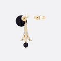 18K Dior Tribales Eiffel Tower Charm Black Pearls Earrings