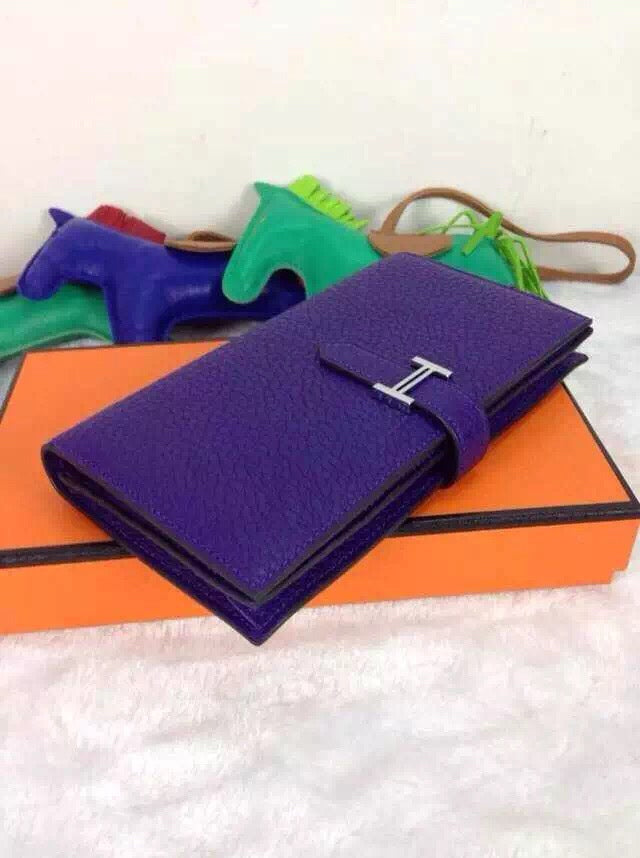 HERMES BEARN WALLET 17.5 PURPLE TOGO SILVER HARDWARE
