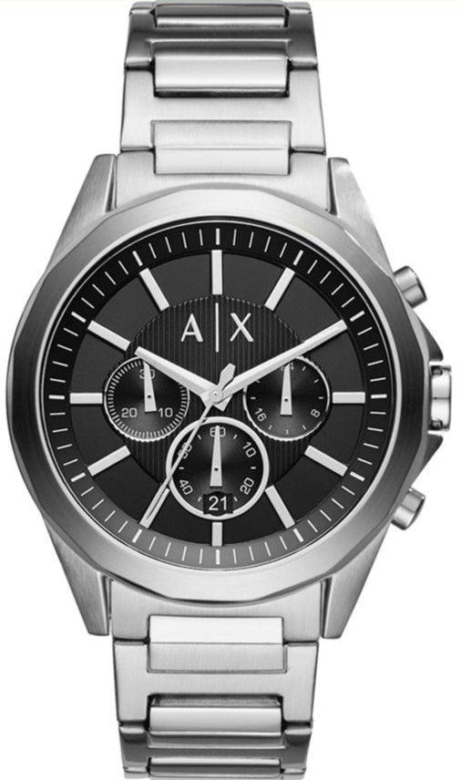 Armani Exchange Drexler AX2600 Men's Chronograph Watch - Black Dial with Silver Stainless Steel Strap