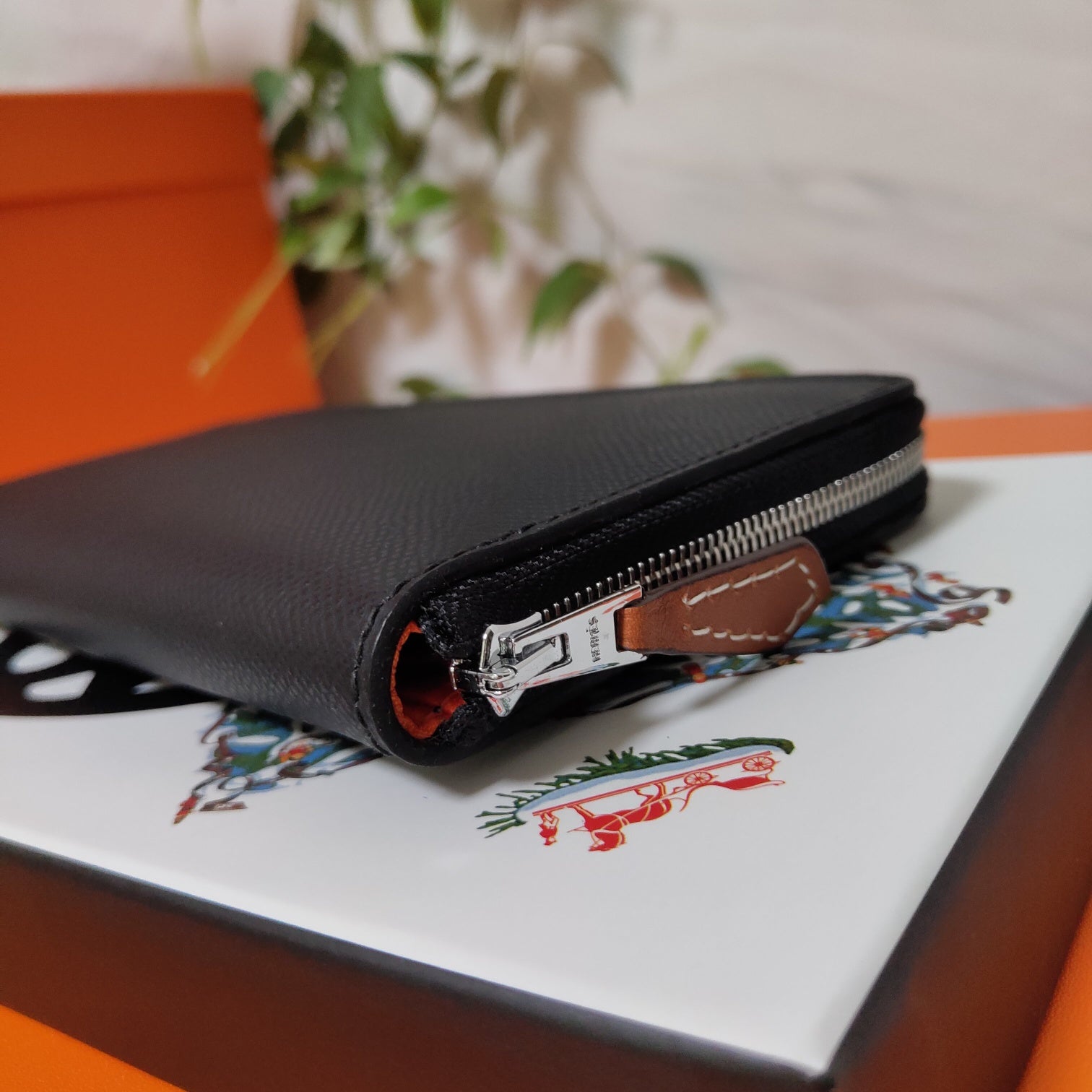 HERMES Zipper Wallet 20 Black Epsom