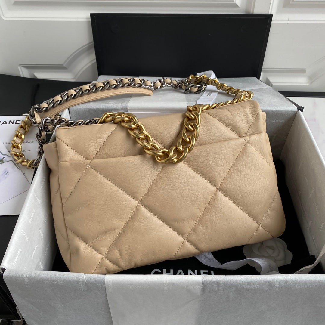 CHANEL LARGE 30 FLAP BAG IN BEIGE CREAM LAMBSKIN