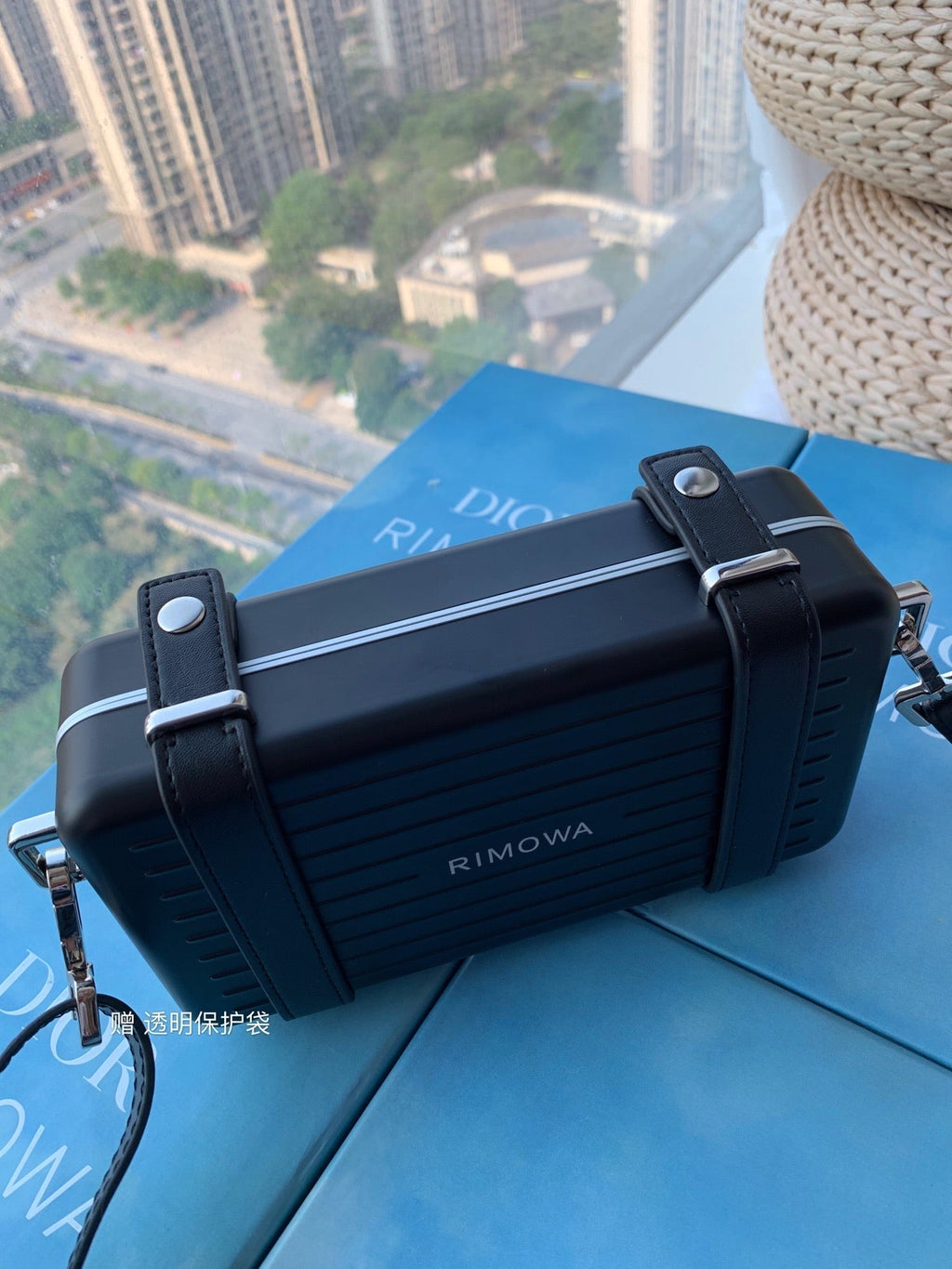 DIOR RIMOWA 20 CASE BAG IN BLACK ALUMINUM MAGNESIUM