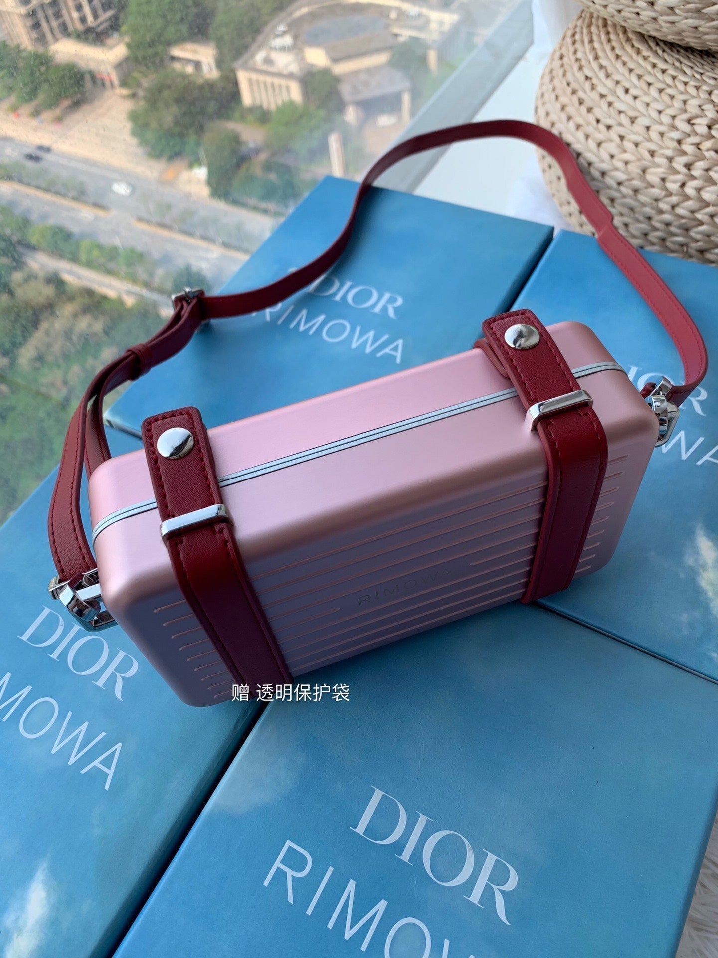 DIOR RIMOWA 20 CASE BAG IN LIGHT PINK ALUMINUM MAGNESIUM