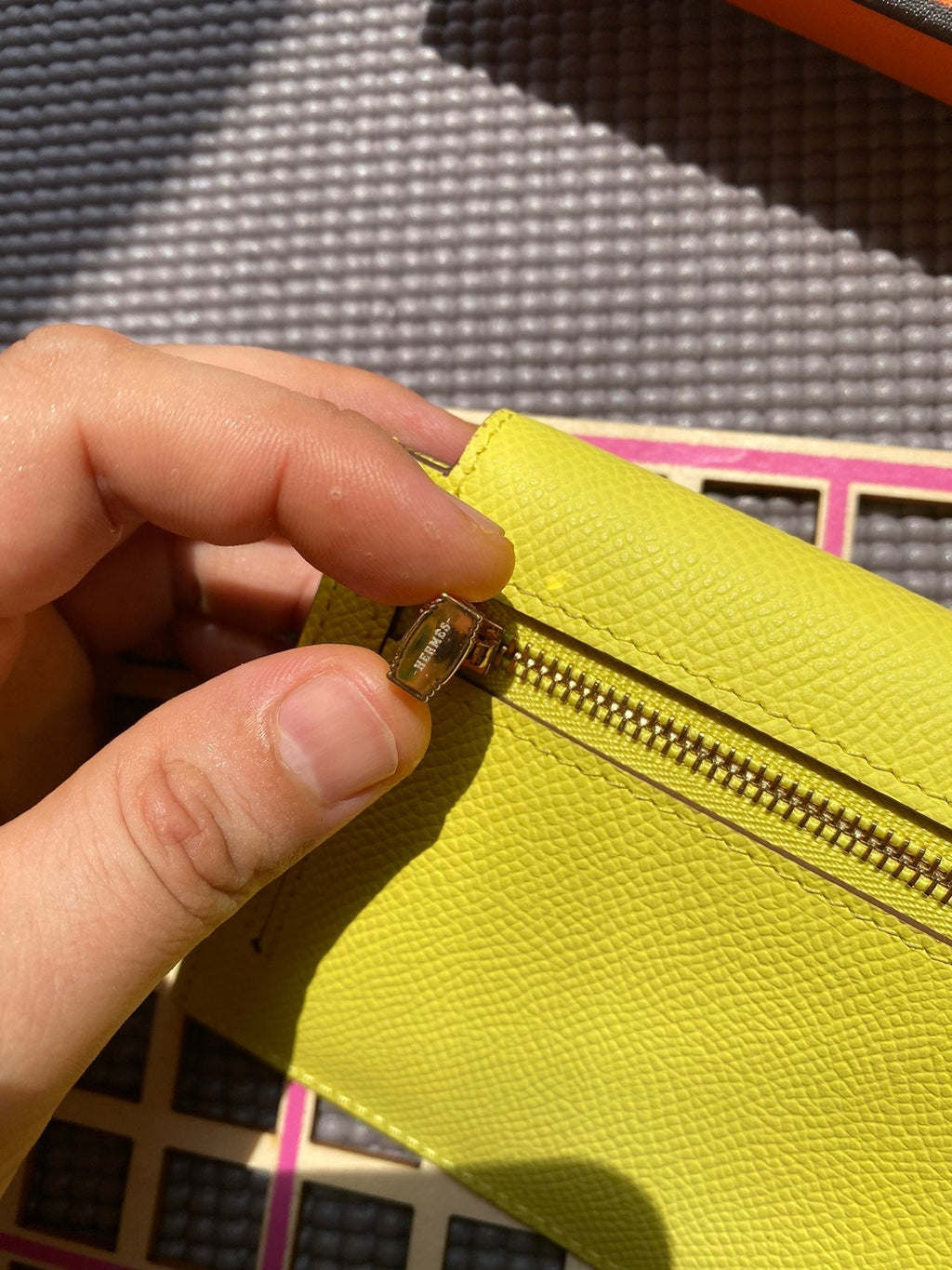 HERMES Kelly Pocket 13.5 Lime Epsom Ghw
