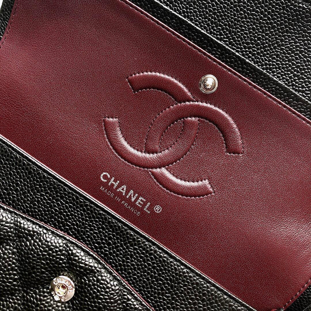 FLAP BAG 25 IN BLACK CAVIAR LEATHER SILVER HARDWARE