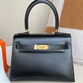 HERMES KELLY MINI 20 BAG IN BLACK SMOOTH CALFSKIN WITH GOLD HARDWARE