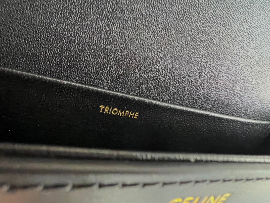 CELINE TRIPHOME 20 BLACK COWHIDE LEATHER CHAIN STRAP BAG