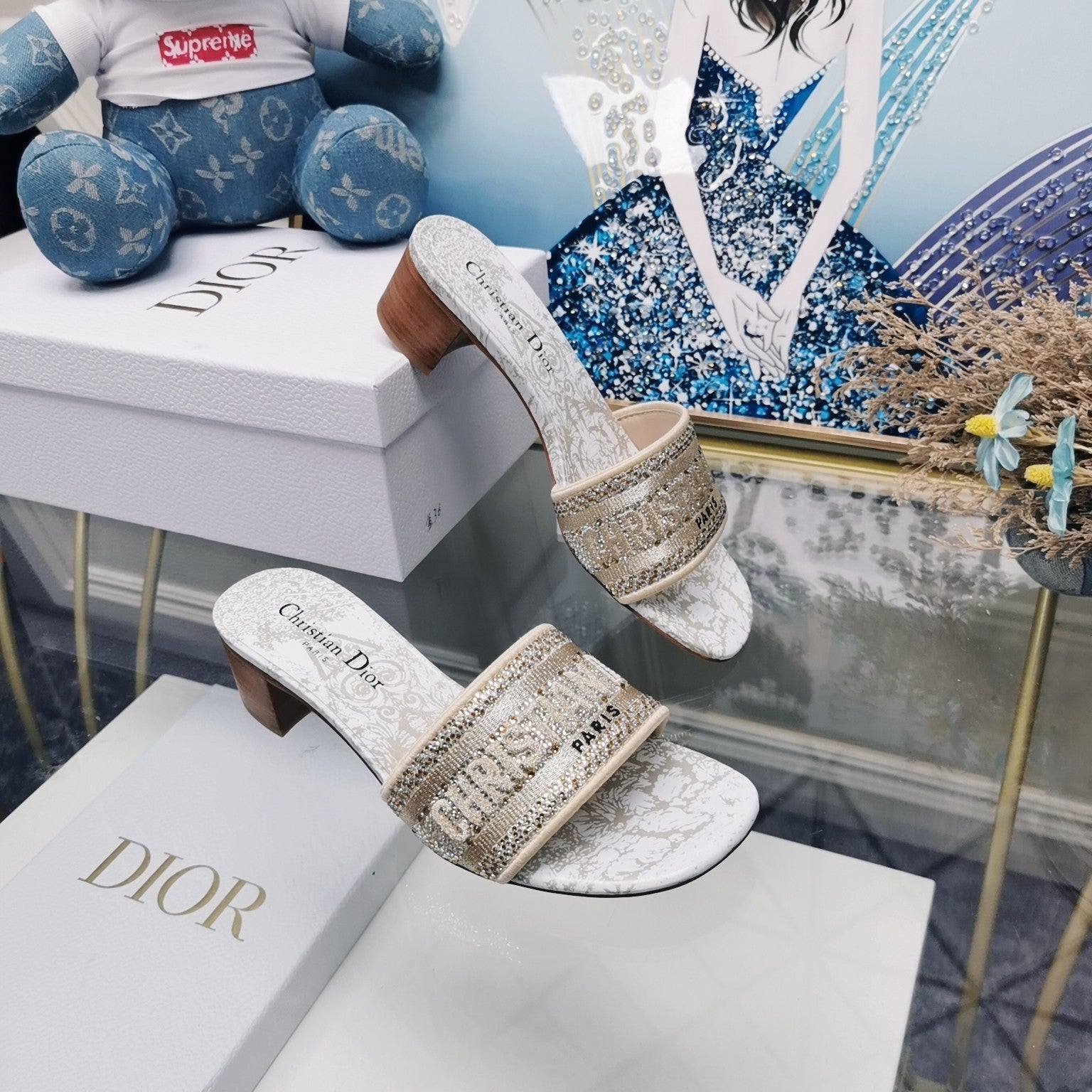 DIOR CD Mule Dway Heeled Slide 45mm Style 26