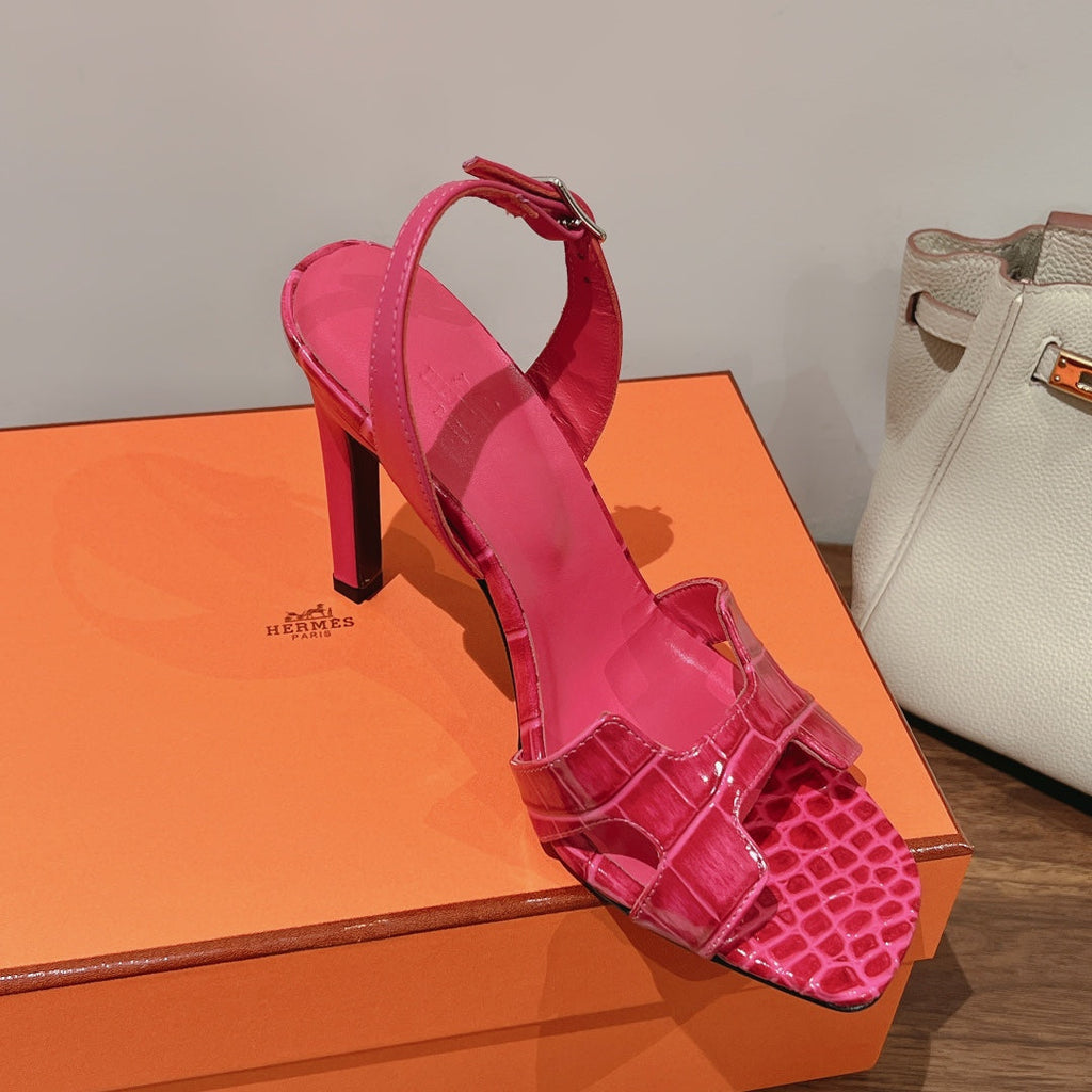 HERMES SLINGBACK ETERNITE 105 PINK LAMBSKIN AND CROCODILE LEATHER