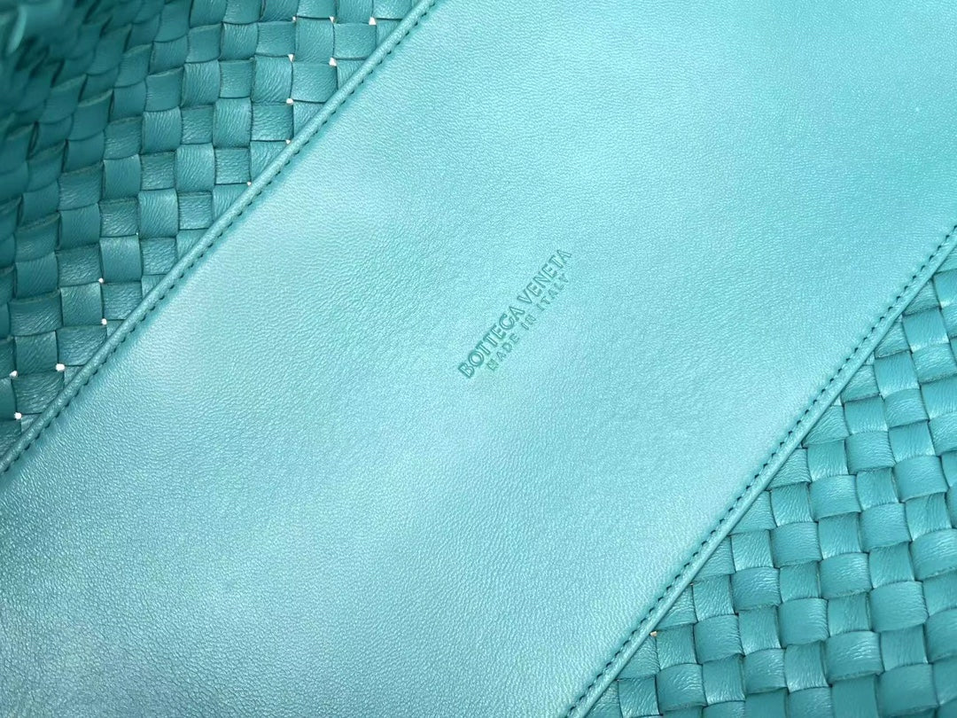 BOTTEGA VENETA SMALL CABAT 32 IN TEAL BLUE LAMBSKIN