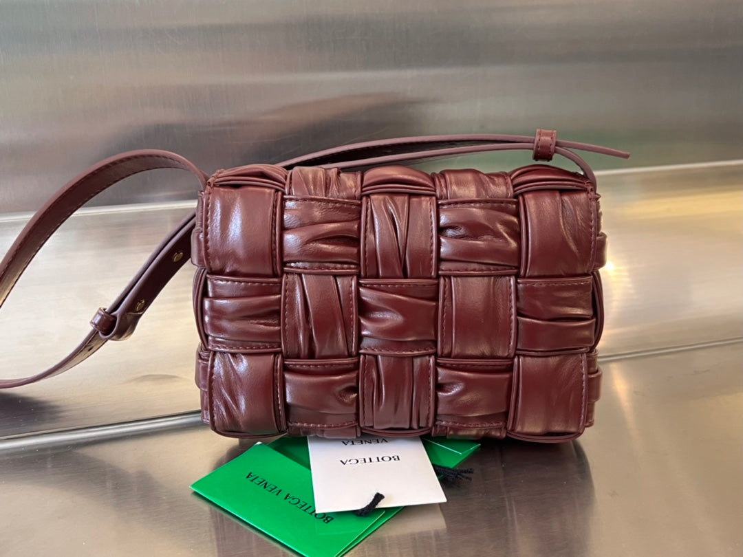 BOTTEGA VENETA MINI CASSETTE 19 IN WINE RED SOFT LAMBSKIN