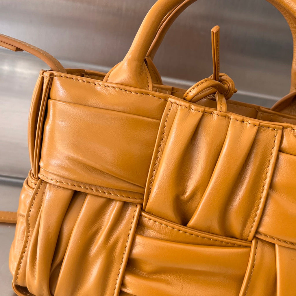 BOTTEGA VENETA CANDY ARCO TOTE 20 IN RAW SIENNA SOFT LAMBSKIN