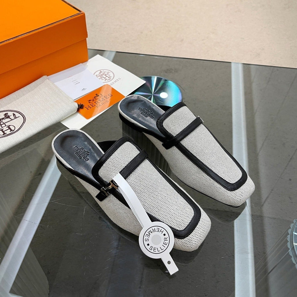 HERMES GROUPIE MULE BLACK MIX SILVER LAMBSKIN