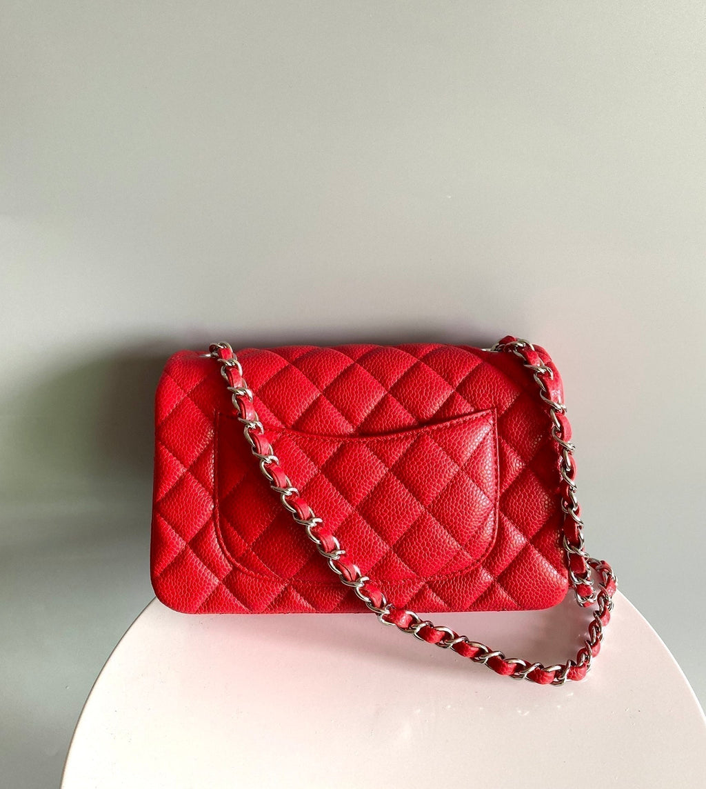 CHANEL MINI RECTANGLE FLAP BAG 20CM RED CAVIAR SILVER HARDWARE