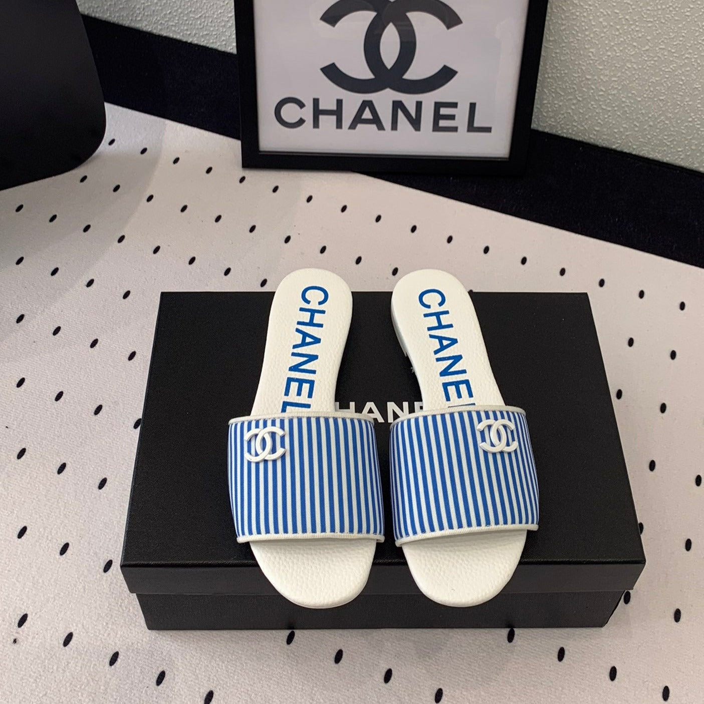 CHANEL MULES blue LAMBSKIN