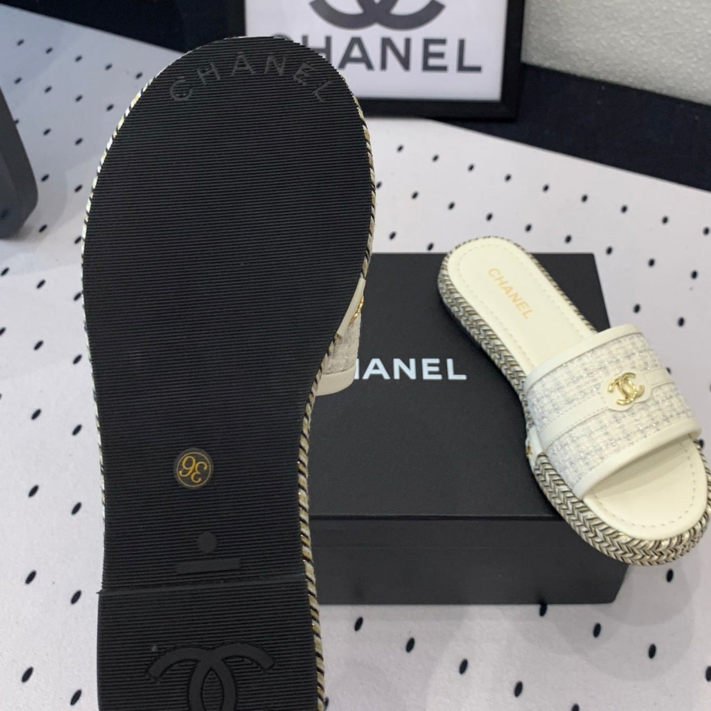 CHANEL Double  Women White Slippers Calfskin