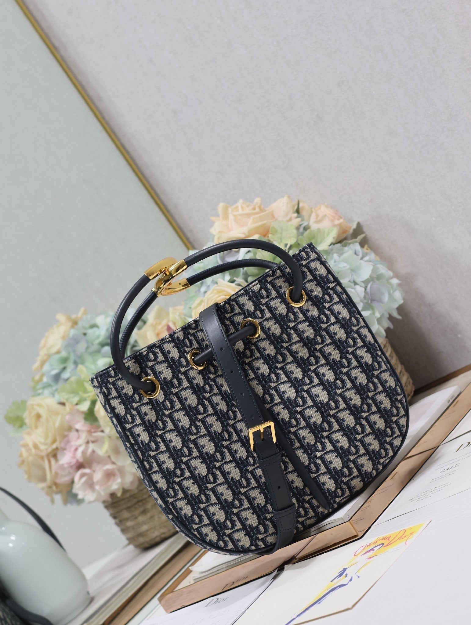 DIOR MINI 27 NOLITA BAG IN BLUE MONOGRAM OBLIQUE JACQUARD