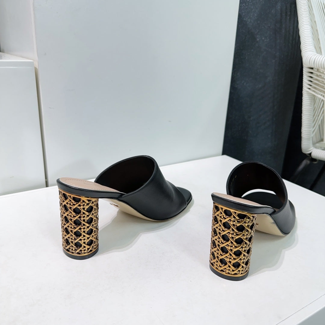 DIOR ICON HEELED SLIDE BLACK CALFSKIN 95 MM