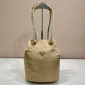 PRADA BUCKET BAG 28 IN BEIGE RE-NYLON GOLD LOGO