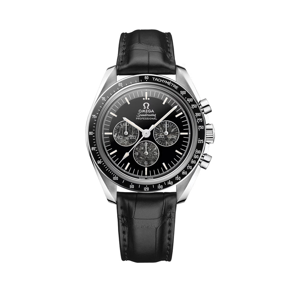 Omega Speedmaster Caliber 321 Platinum 42mm Watch - Black on Leather Strap