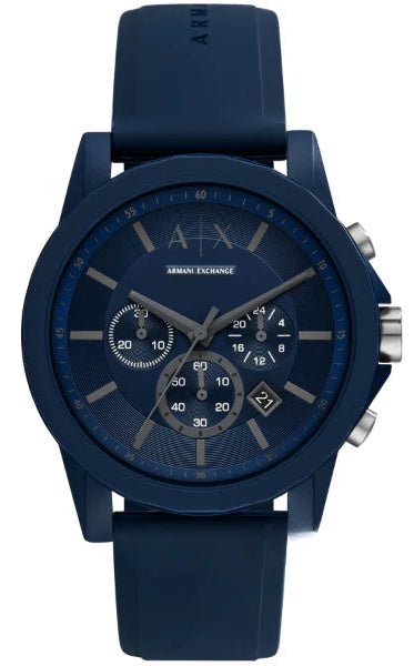 Armani Exchange Outerbanks AX7128 Men's Chronograph Watch - Blue Dial with Blue Silicone Strap