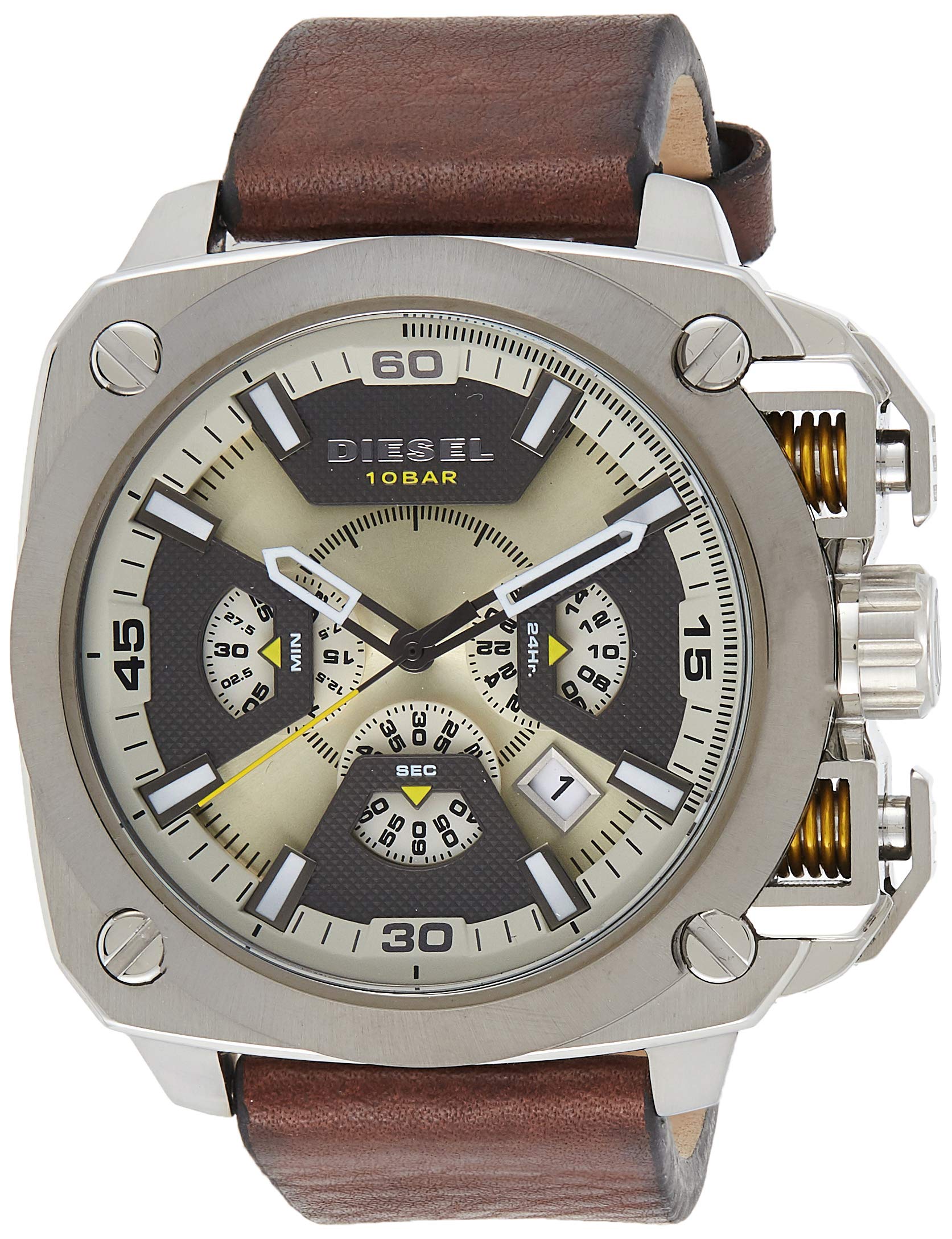 Diesel DZ7343 BAMF Chronograph Men's Watch - Beige Dial & Brown Leather Strap