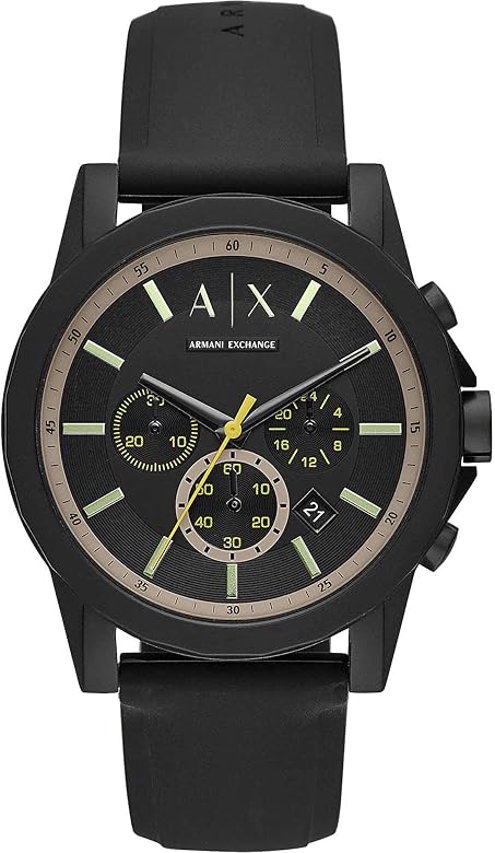 Armani Exchange Outerbanks AX1343 Men's Chronograph Watch - Black Dial with Black Silicone Strap