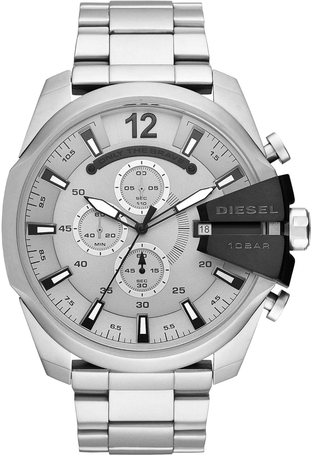 Diesel DZ4501 Mega Chief Chronograph Men's Watch - Silver Dial & Silver Stainless Steel Strap
