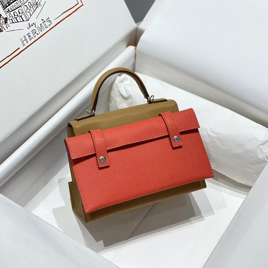 HERMES KELLY DOLL PICTO MINI 18 BROWN MIX BLUE CALFSKIN