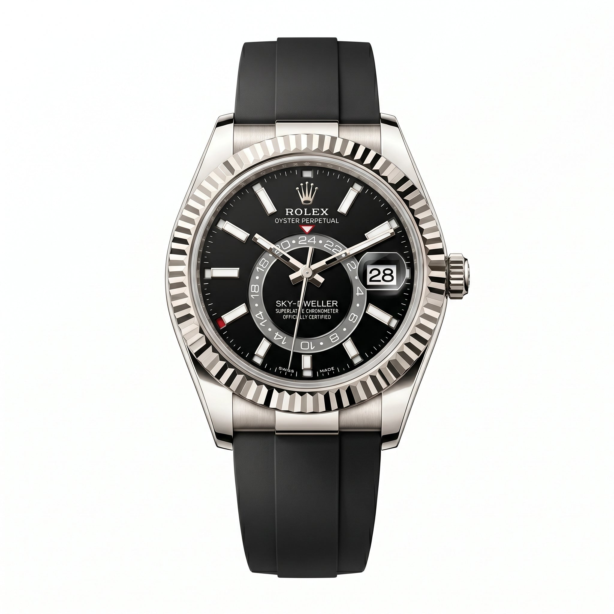 Rolex Sky Watch - Dweller 326139 White Gold Oysterflex "Black Dial"