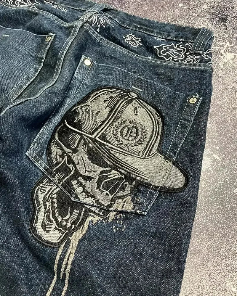 Streetwear Y2K New Fashion Joker Gothic Print Jeans Men