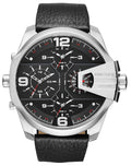 Diesel DZ7376 Uber Chief Oversized 4 - Time Men's Watch - Black Dial & Black Leather Strap