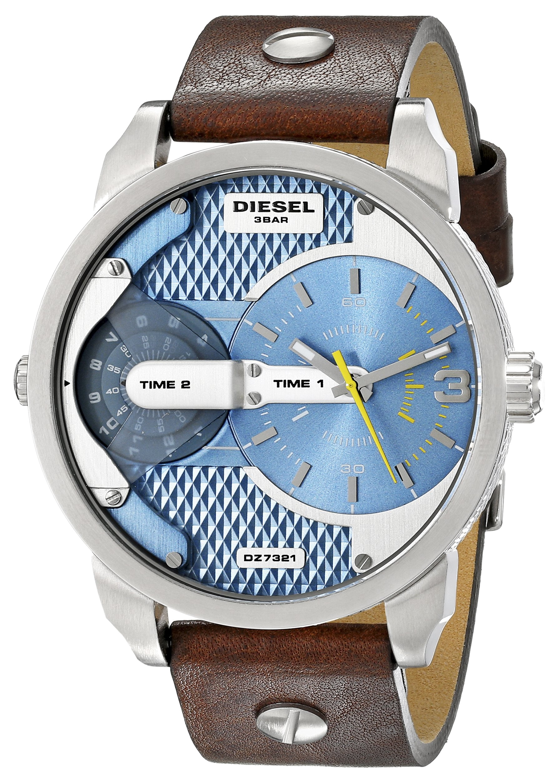 Diesel DZ7321 Mini Daddy Chronograph Men's Watch - Light Blue Dial & Brown Leather Strap