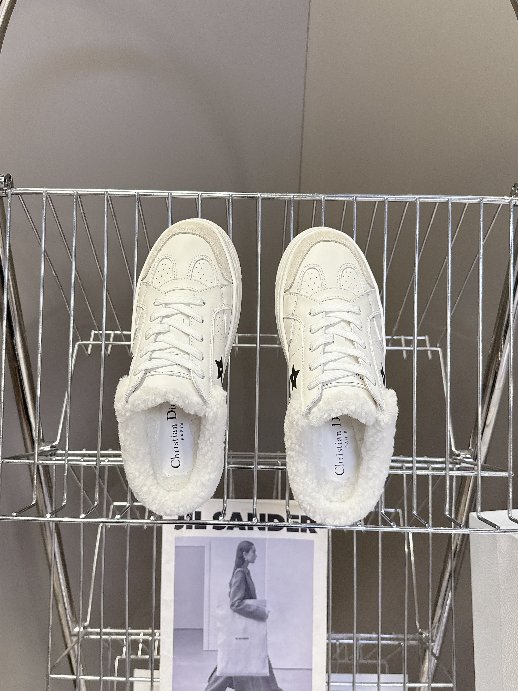 DIOR 25S  STAR SNEAKERS 40 MM IN WHITE LAMBSKIN AND WOOL STYLE 1