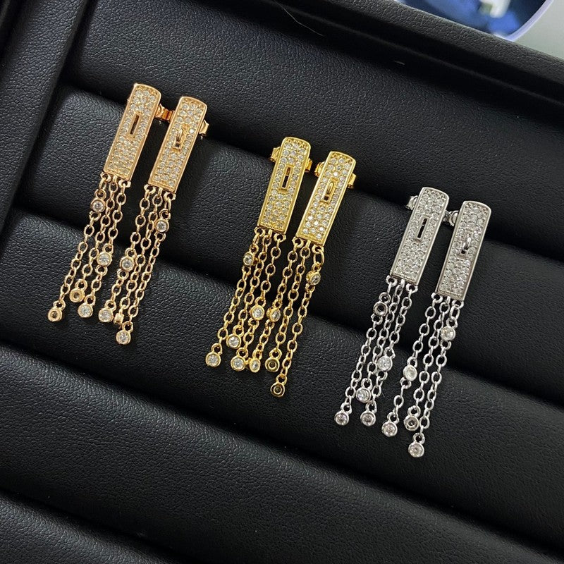 18K Hermes Kelly Gavroche Full Diamond Earrings