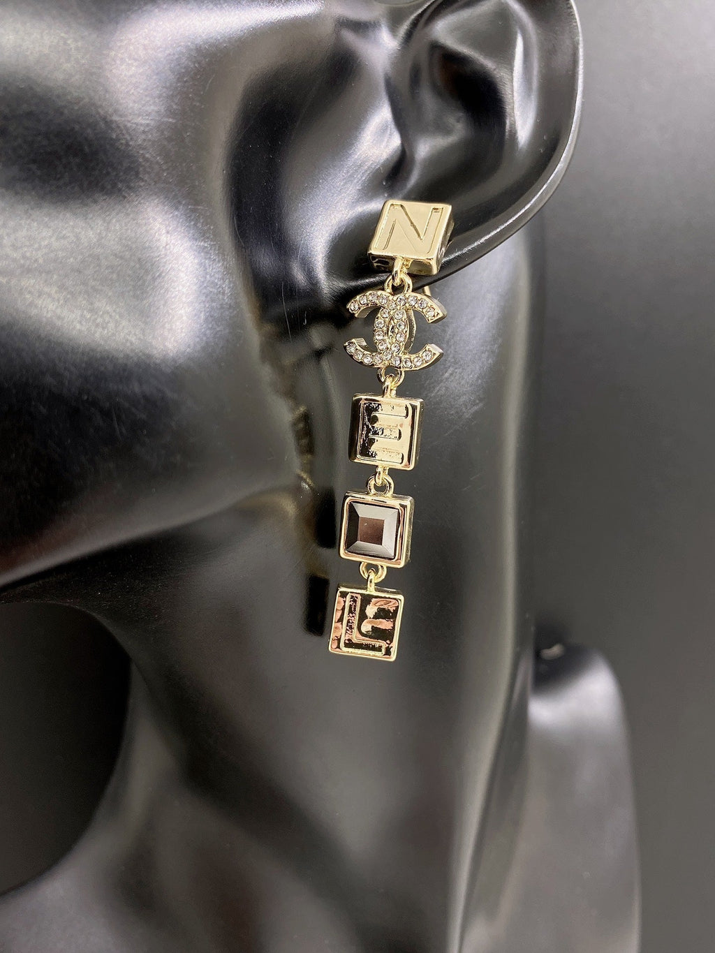 18K  Chanel Crystals Long Earrings