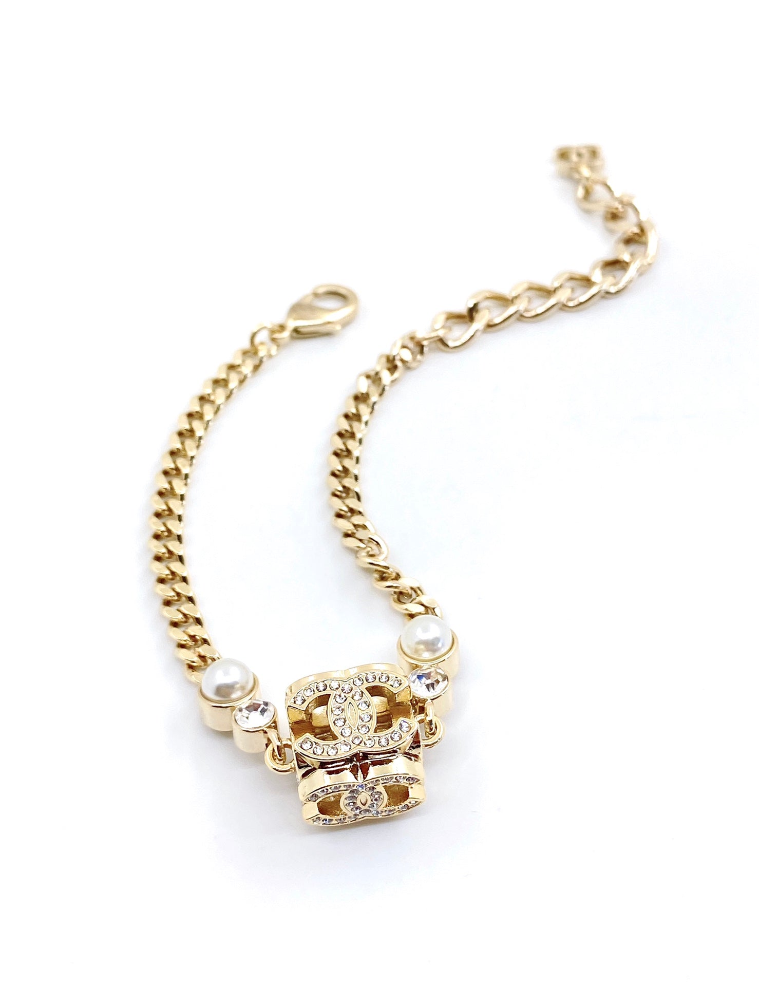 18K  Chanel Square Pearl Chain Necklace