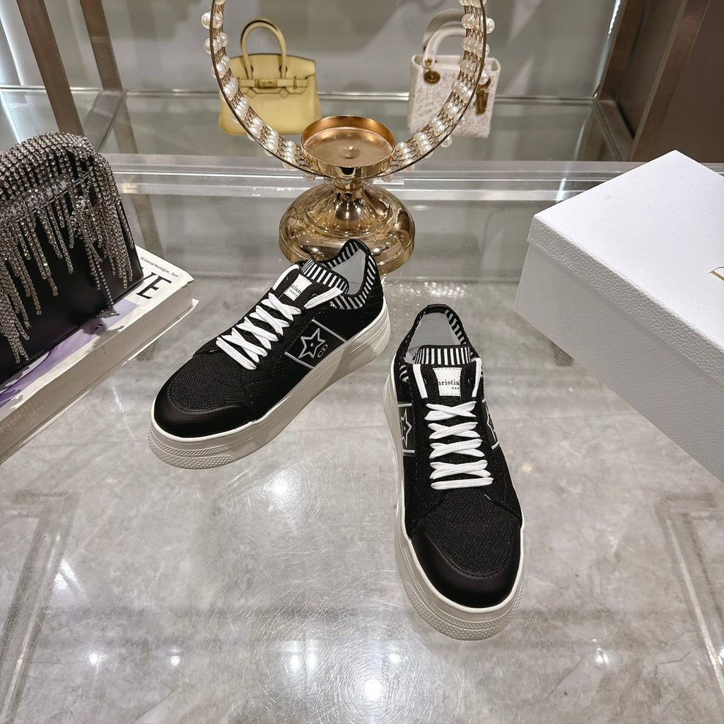 DIOR CD STAR SNEAKER 4CM IN BLACK AND WHITE MESH FABRIC