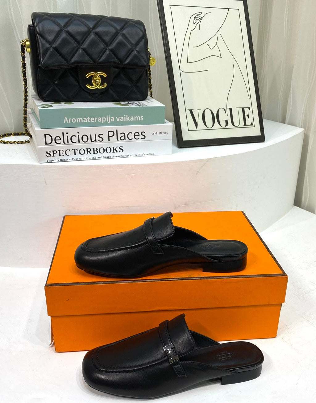 HERMES IENA MULE BLACK CALFSKIN