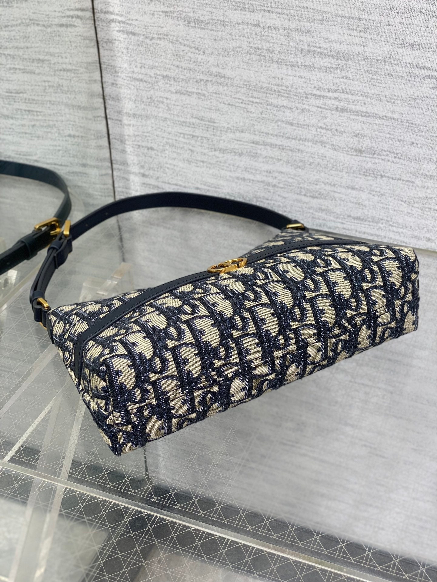 DIOR MONTAIGNE CIGALE MINI 24 BAG IN BLUE  OBLIQUE JACQUARD