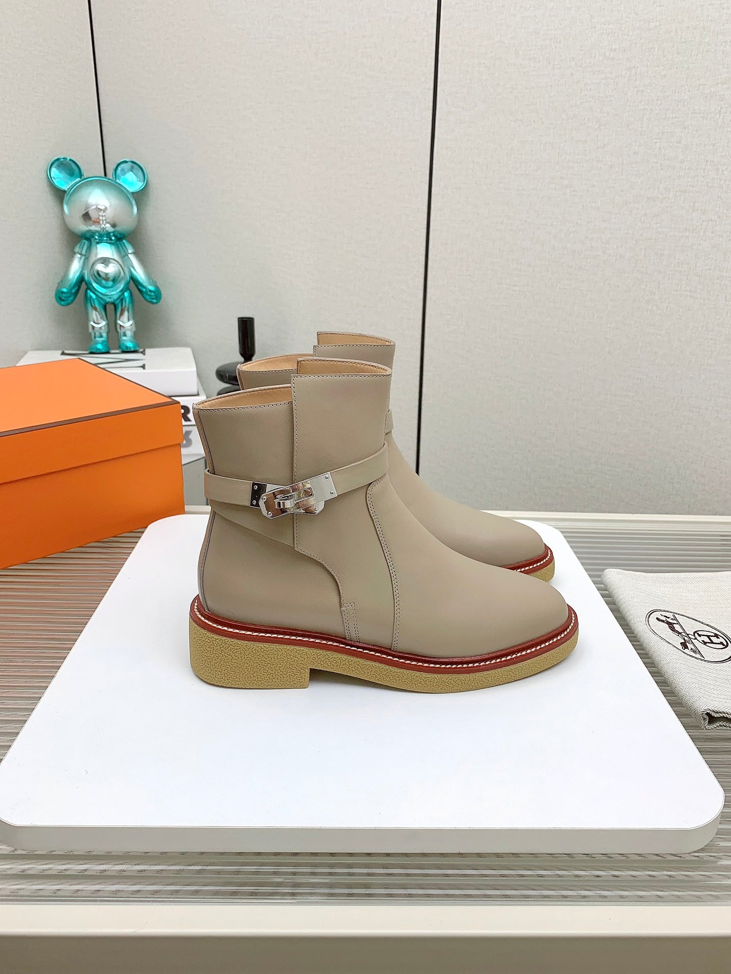 HERMES BOTINES HISTORY BOOTS IN DESERT BROWN CALFSKIN