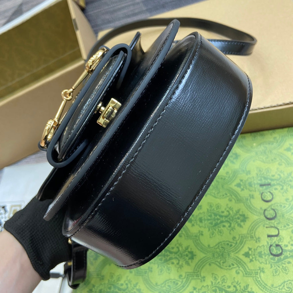 GUCCI HORSEBIT 1955 MINI TOP HANDLE BAG 18 IN BLACK CALFSKIN GOLD HARDWARE