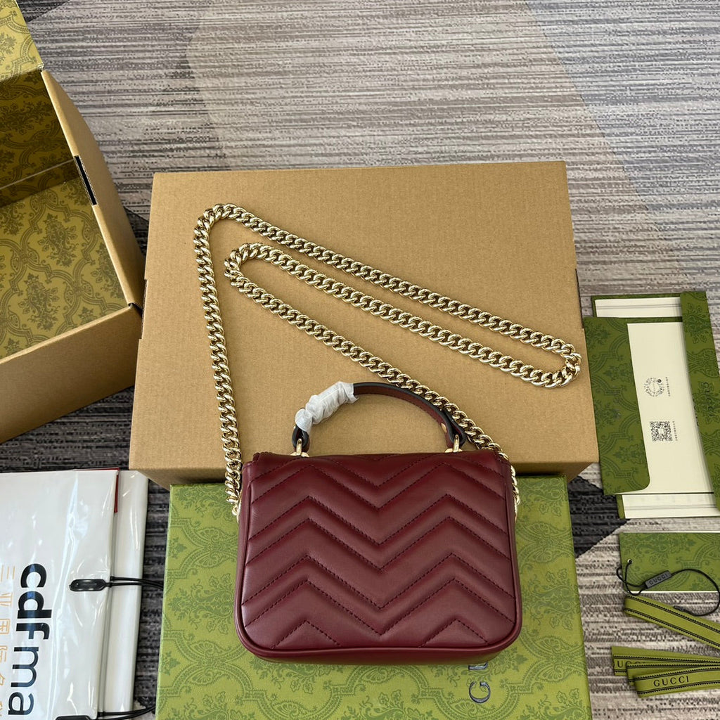 GUCCI MARMONT 13 MINI TOP HANDLE BAG ROSSO ANCORA RED CALFSKIN