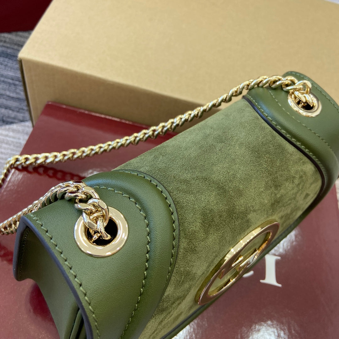 GUCCI BLONDIE MINI SHOULDER BAG 21 IN JUNIPER GREEN CALFSKIN AND SUEDE GOLD HARDWARE