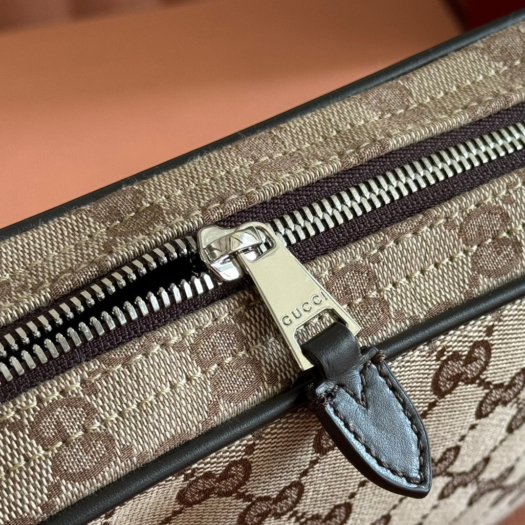 GUCCI SMALL CROSSBODY BAG 23.5 IN BEIGE AND DARK BROWN  CANVAS