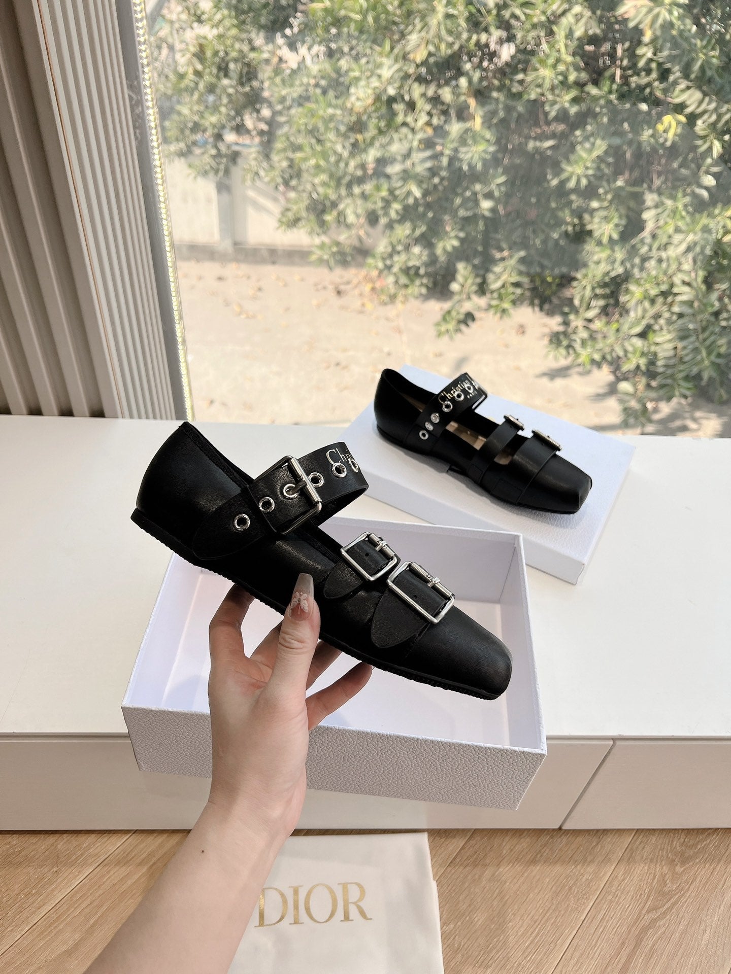 DIOR PUNK BALLET FLAT IN BLACK SUPPLE CALFSKIN
