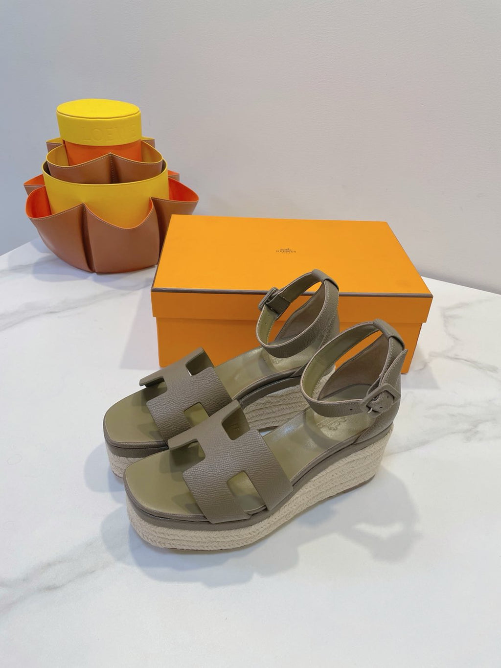 HERMES ELDA ESPADRILLE IN MOCHA BROWN EPSOM CALFSKIN