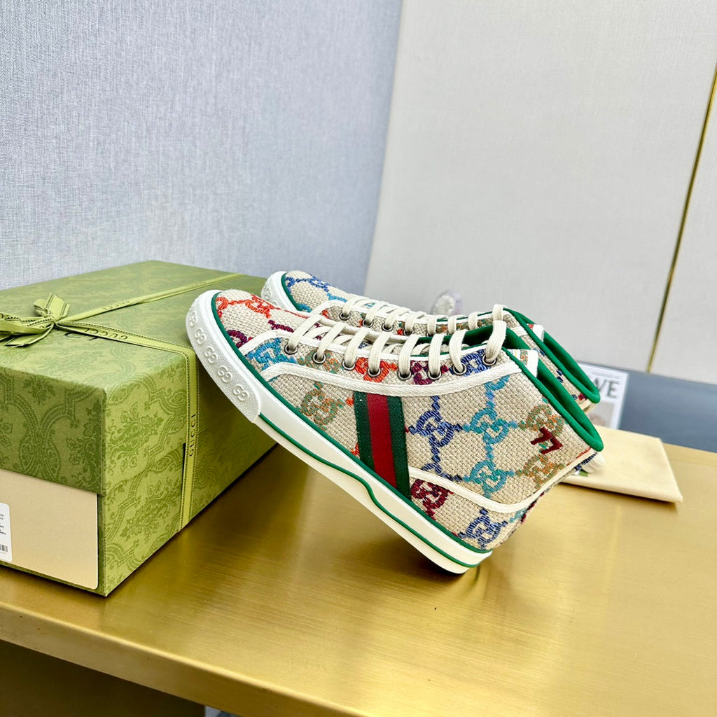 GUCCI TENNIS 1977 HIGH-TOP TRAINER CREAM CANVAS
